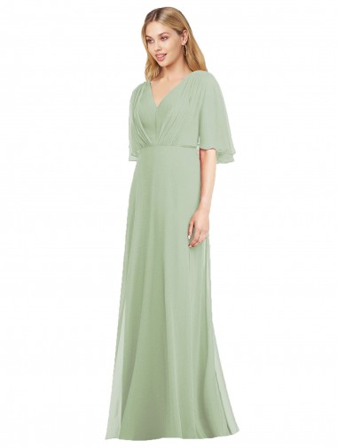 Flutter Sleeves V-Neck Soft Chiffon Trumpet Bridesmaid Dress Brighton