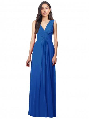 Sleeveless Royal Blue V-Neck V-Back Soft Chiffon A-Line Semi Formal Evening Dress / Bridesmaid Dress Brighton