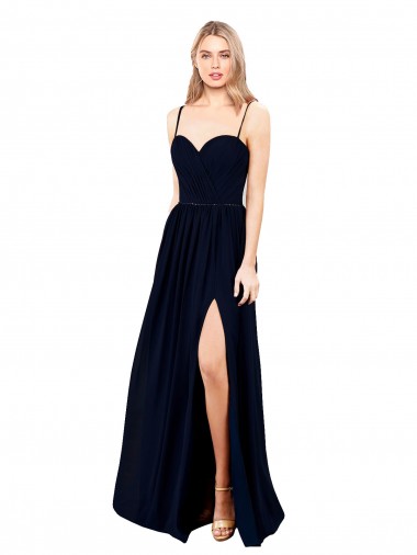 Sleeveless Dark Navy Spaghetti Straps Soft Chiffon A-Line Formal Evening Gown / Bridesmaid Dress Brighton