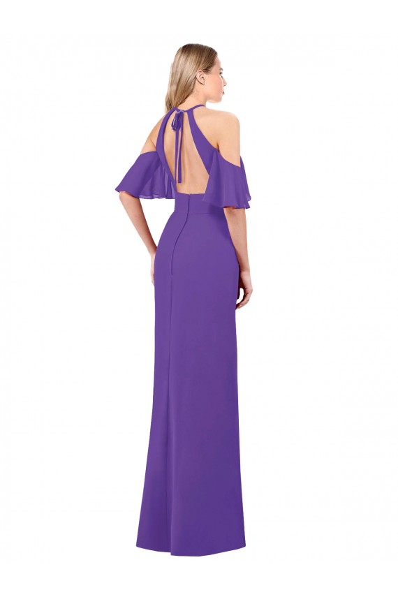 Ruffle Sleeves Halter Neck Open Back Soft Chiffon A-Line Bridesmaid Dress Brighton