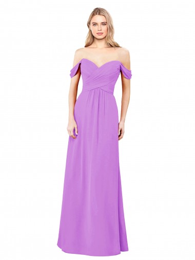 Sleeveless Violet Off the Shoulder Soft Chiffon A-Line Bridesmaid Dress Brighton