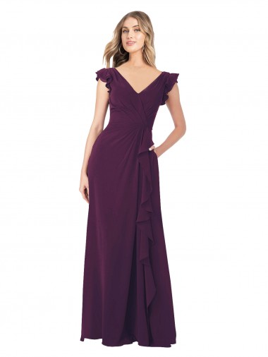 Cap Sleeves V-Neck Soft Chiffon A-Line Formal Dress / Bridesmaid Dress Brighton