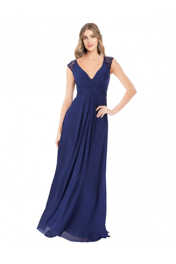 Cap Sleeves V-Neck Keyhole Back Soft Chiffon A-Line Bridesmaid Dress Brighton