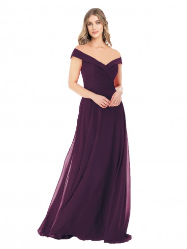 Sleeveless Grape Off the Shoulder Soft Chiffon A-Line Bridal Party Dress Brighton
