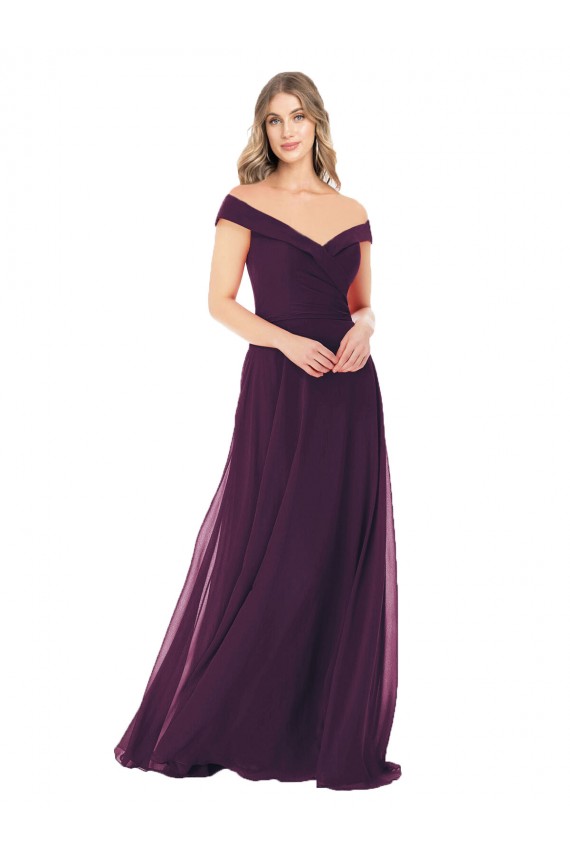 Sleeveless Grape Off the Shoulder Soft Chiffon A-Line Bridal Party Dress Brighton