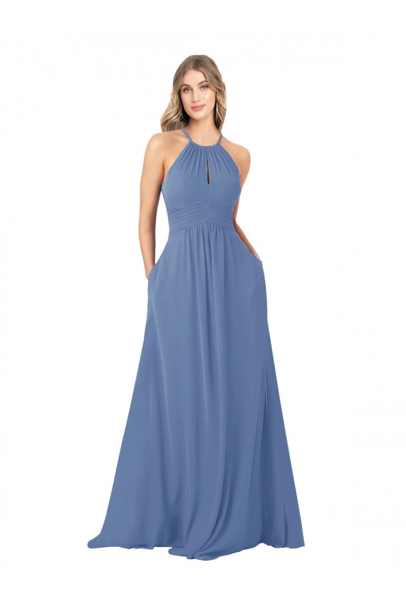 Sleeveless High Neck Open Back Soft Chiffon A-Line Bridesmaid Dress Brighton
