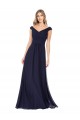 Sleeveless Dark Navy Off the Shoulder Soft Chiffon A-Line Evening Dress / Bridesmaid Dress Brighton