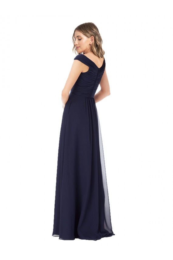 Sleeveless Dark Navy Off the Shoulder Soft Chiffon A-Line Evening Dress / Bridesmaid Dress Brighton