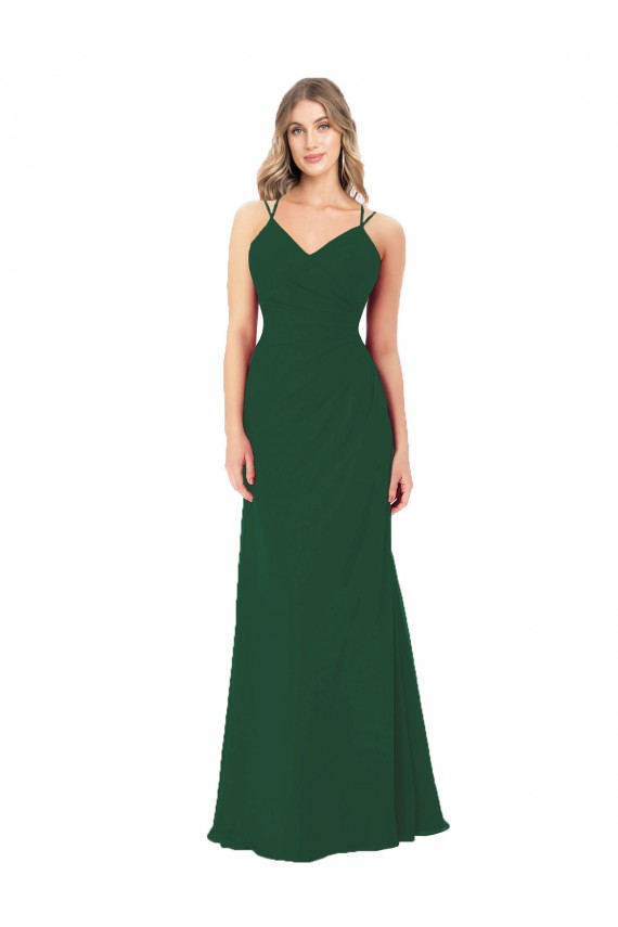 Sleeveless Dark Green V-Neck Soft Chiffon A-Line Bridesmaid Dress Brighton