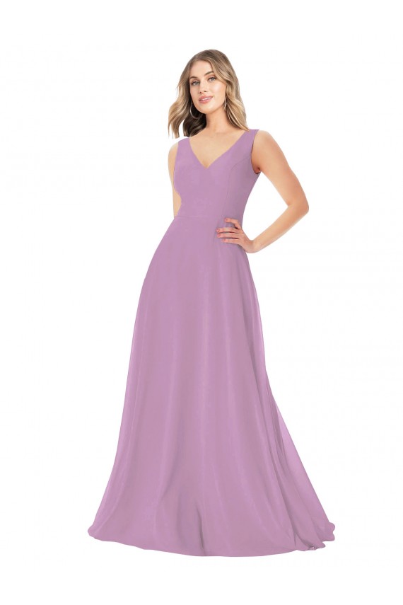 Sleeveless V-Neck Soft Chiffon A-Line Bridal Party Dress Brighton