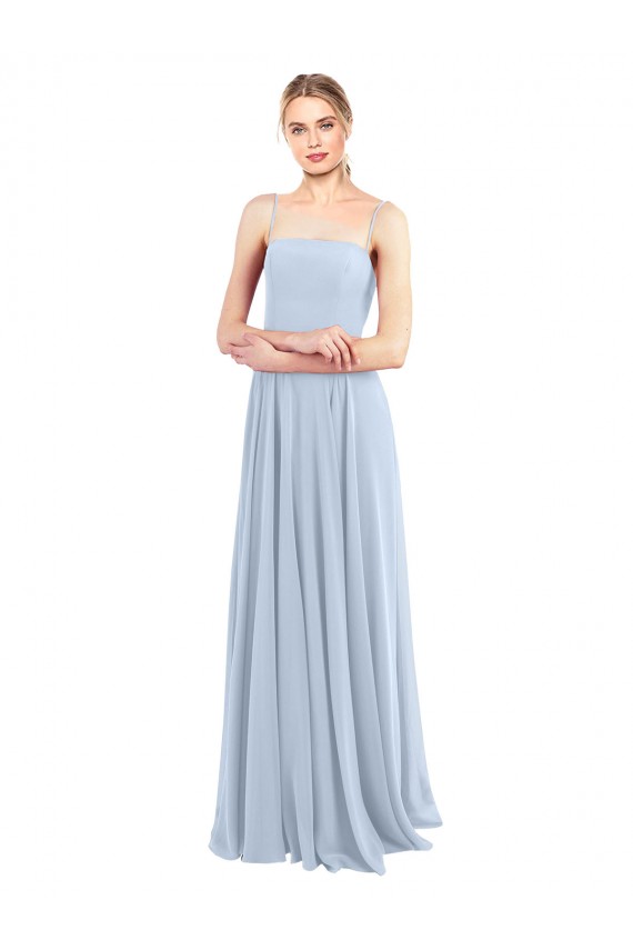 Sleeveless Light Sky Blue Spaghetti Straps Low Back Soft Chiffon A-Line Bridesmaid Dress Brighton