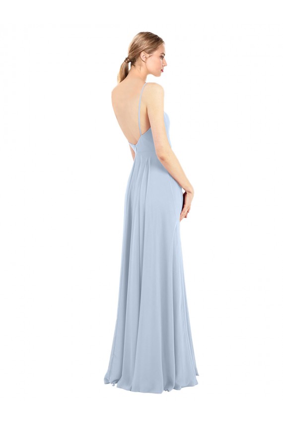 Sleeveless Light Sky Blue Spaghetti Straps Low Back Soft Chiffon A-Line Bridesmaid Dress Brighton