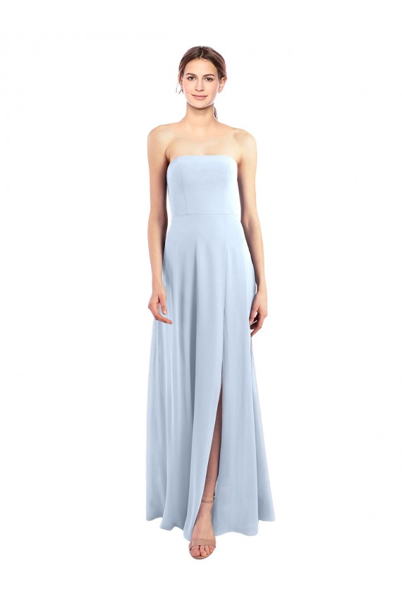 Sleeveless Light Sky Blue Strapless Soft Chiffon A-Line Bridesmaid Dress Brighton