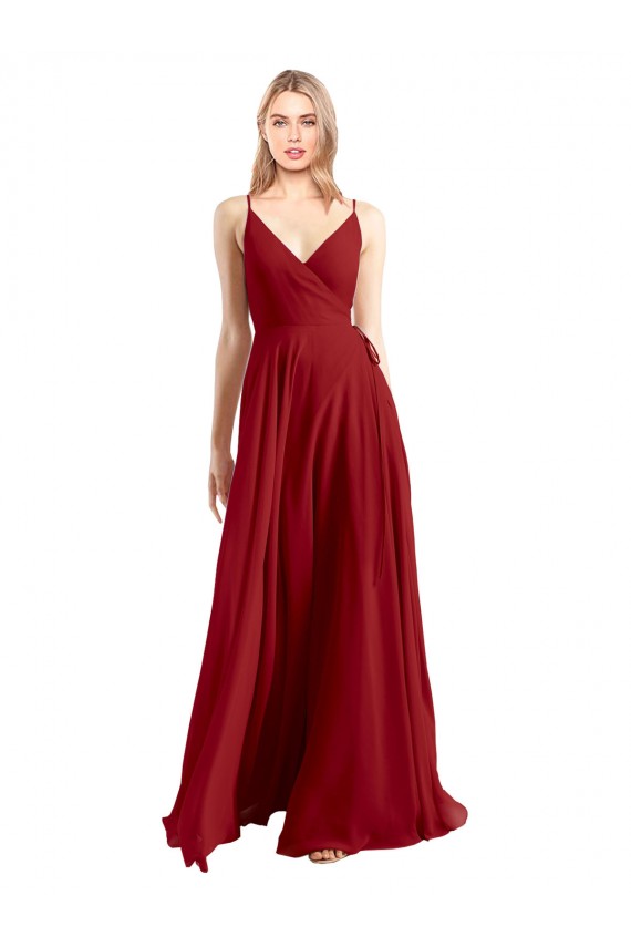 Sleeveless Spaghetti Straps V-Back Luxe Chiffon A-Line Bridesmaid Dress Brighton