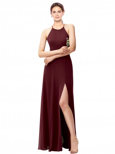 Sleeveless Halter Neck Criss Cross Back Soft Chiffon A-Line Bridesmaid Dress Brighton