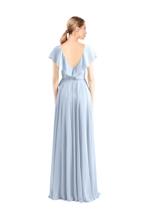 Flutter Sleeves Royal Blue V-Neck V-Back Soft Chiffon A-Line Bridesmaid Dress Brighton