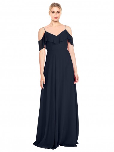 Sleeveless Off the Shoulder V-Back Lxue Chiffon A-Line Bridesmaid Dress Brighton