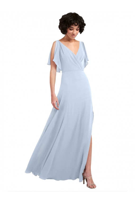 Split Sleeves V-Neck V-Back Soft Chiffon A-Line Bridesmaid Dresses Brighton