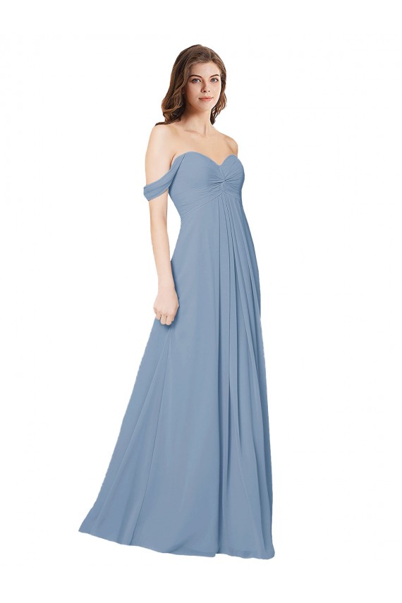 Sleeveless Dusty Blue Sweetheart Low Back Chiffon A-Line Wedding Party Dress Brighton