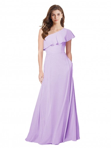 Sleeveless Lilac One Shoulder Soft Chiffon A-Line Bridesmaid Dress Brighton