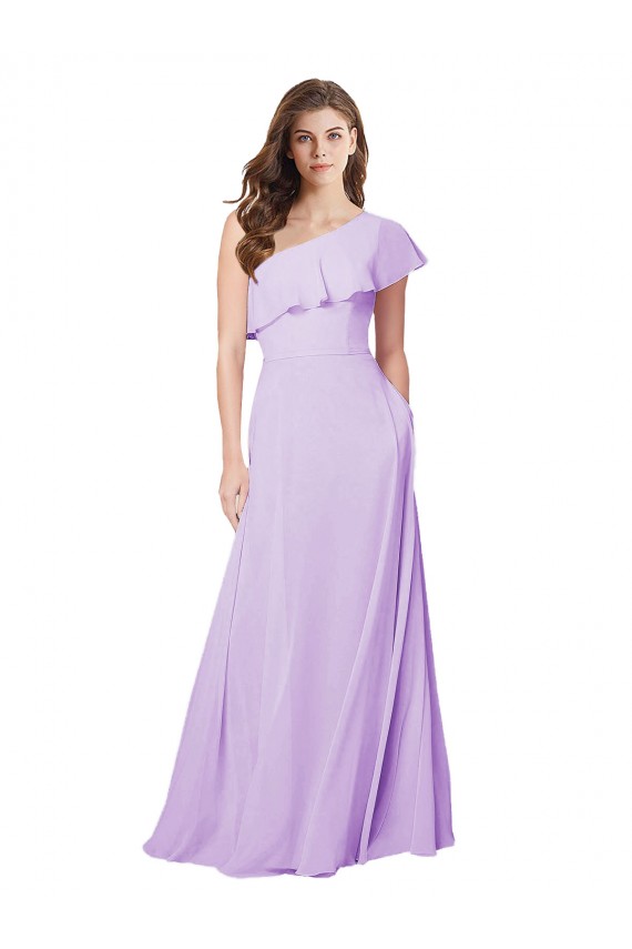 Sleeveless Lilac One Shoulder Soft Chiffon A-Line Bridesmaid Dress Brighton