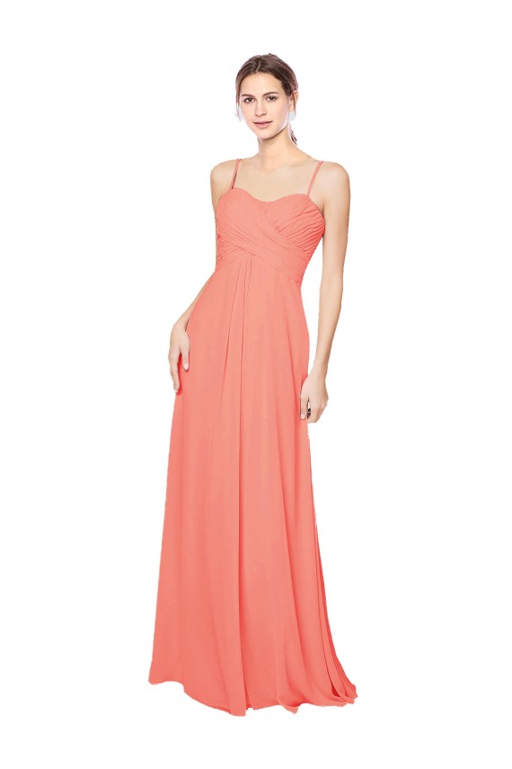 Sleeveless Coral Spaghetti Straps Open Back Soft Chiffon A-Line Bridesmaid Dress Brighton