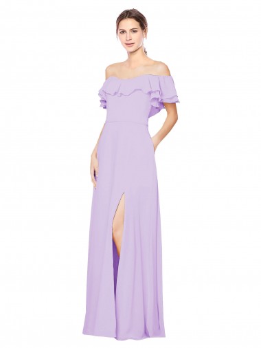 Sleeveless Lilac Off the Shoulder Low Back Soft Chiffon A-Line Bridesmaid Dress Brighton