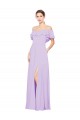 Sleeveless Lilac Off the Shoulder Low Back Soft Chiffon A-Line Bridesmaid Dress Brighton