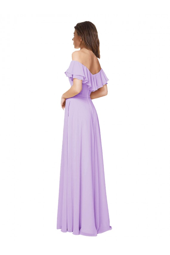 Sleeveless Lilac Off the Shoulder Low Back Soft Chiffon A-Line Bridesmaid Dress Brighton