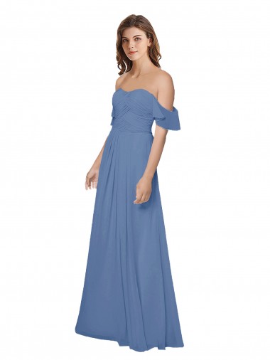 Flutter Sleeves Off the Shoulder Open Back Soft Chiffon A-Line Bridesmaid Dress Brighton