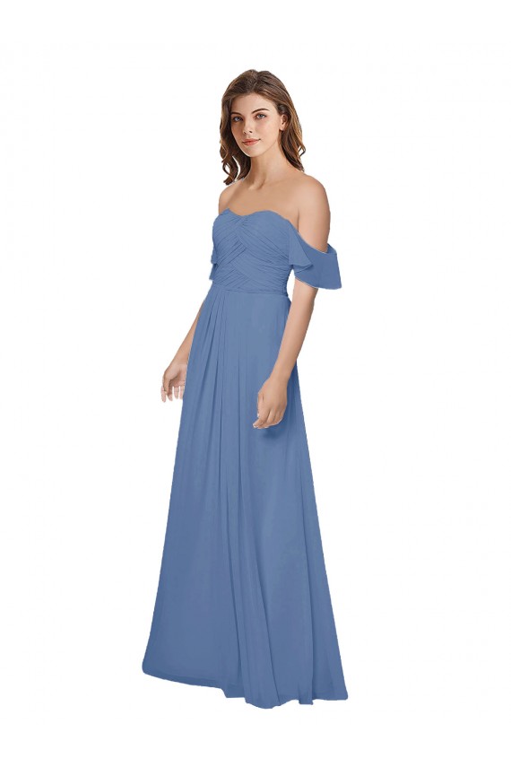 Flutter Sleeves Off the Shoulder Open Back Soft Chiffon A-Line Bridesmaid Dress Brighton