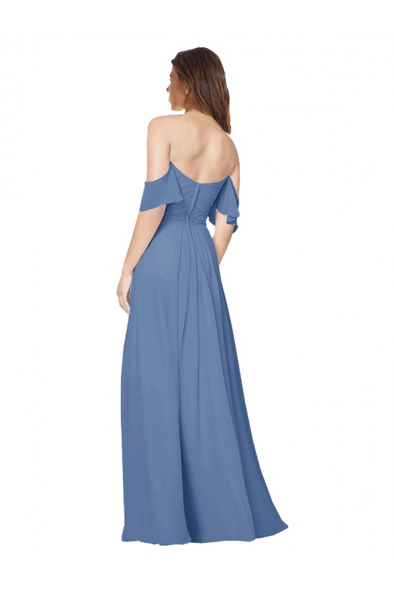 Flutter Sleeves Off the Shoulder Open Back Soft Chiffon A-Line Bridesmaid Dress Brighton