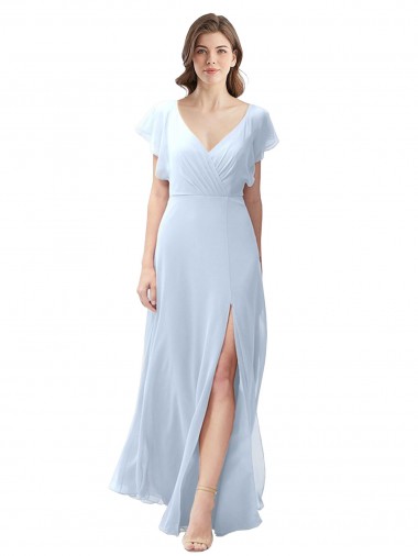 Flutter Sleeves V-Neck Open Back Soft Chiffon A-Line Bridesmaid Dress / Formal Dress Brighton