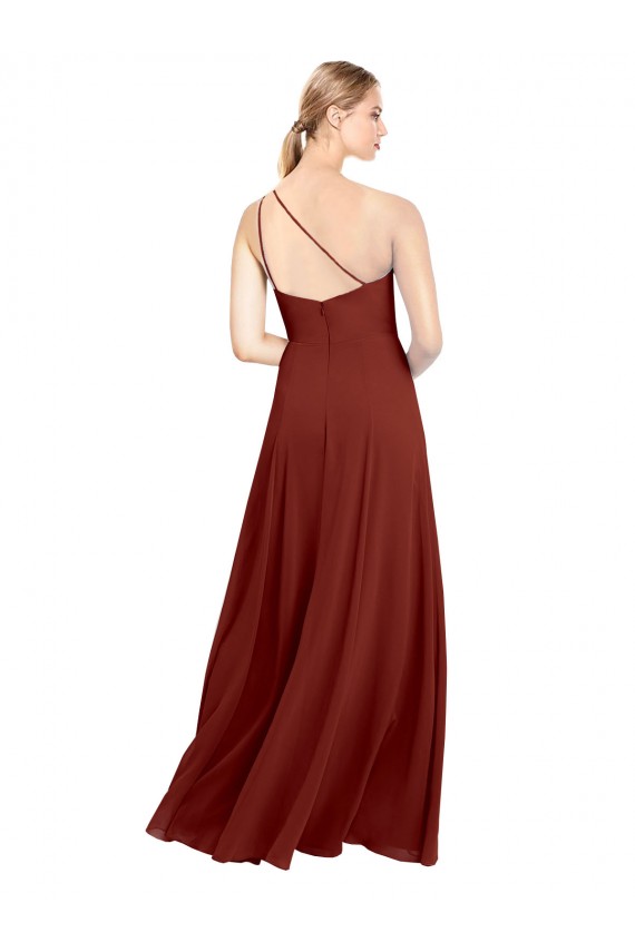 Sleeveless Burgundy One Shoulder Soft Chiffon A-Line Formal Dress / Bridesmaid Dress Brighton