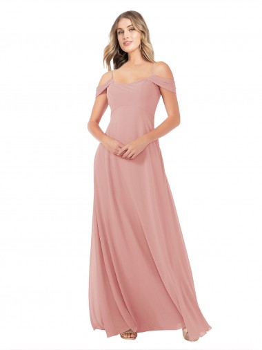 Sleeveless Bliss Pink Off the Shoulder Soft Chiffon A-Line Bridal Party Dress Brighton