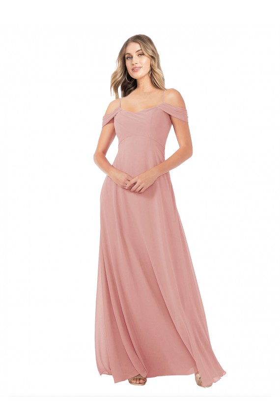 Sleeveless Bliss Pink Off the Shoulder Soft Chiffon A-Line Bridal Party Dress Brighton