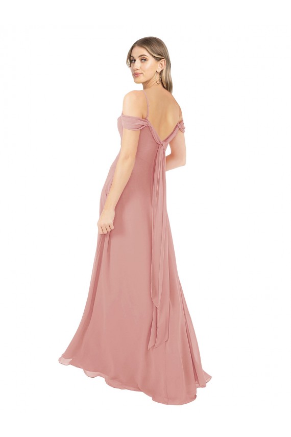 Sleeveless Bliss Pink Off the Shoulder Soft Chiffon A-Line Bridal Party Dress Brighton