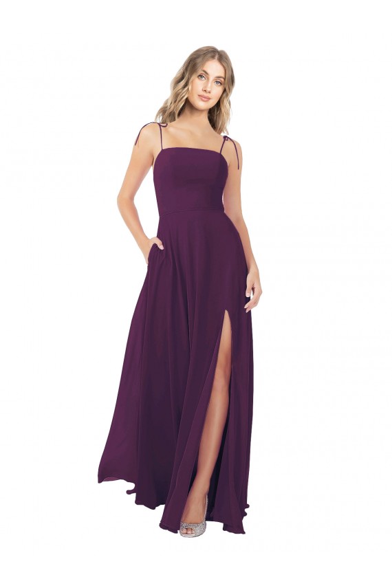 Sleeveless Spaghetti Straps Keyhole Back Soft Chiffon A-Line Bridesmaid Dress Brighton