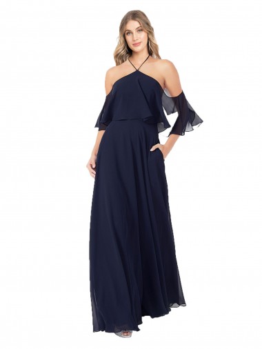 Flutter Sleeves Halter Neck Soft Chiffon A-Line Formal Dress / Bridesmaid Dress Brighton