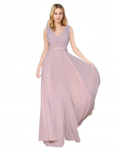 Sleeveless Primrose V-Neck V-Back Soft Chiffon A-Line Formal Evening Gown / Prom Dress / Bridesmaid Dress Brighton