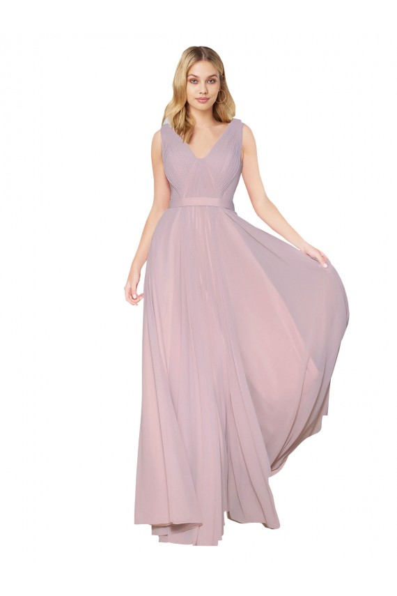 Sleeveless Primrose V-Neck V-Back Soft Chiffon A-Line Formal Evening Gown / Prom Dress / Bridesmaid Dress Brighton