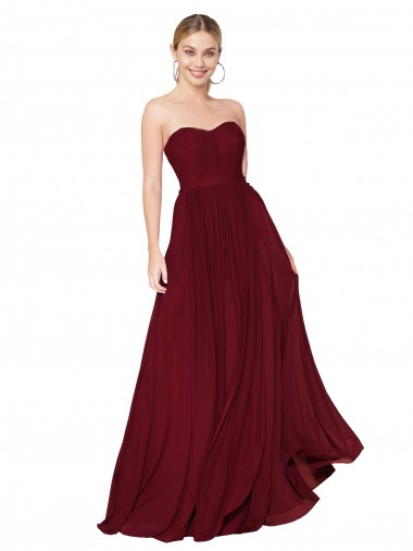 Sleeveless Burgundy Sweetheart Soft Chiffon A-Line Formal Evening Gown / Prom Dress / Bridesmaid Dress Brighton