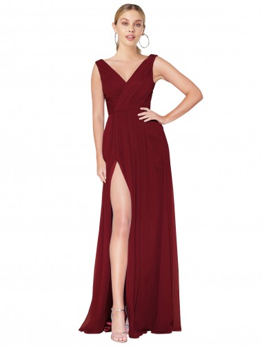 Sleeveless V-Neck V-Back Soft Chiffon A-Line Black Tie Evening Gown / Prom Dress / Bridesmaid Dress Brighton