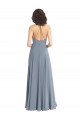 Sleeveless Dusty Blue Halter Neck V-Back Soft Chiffon A-Line Bridesmaid Dress Brighton