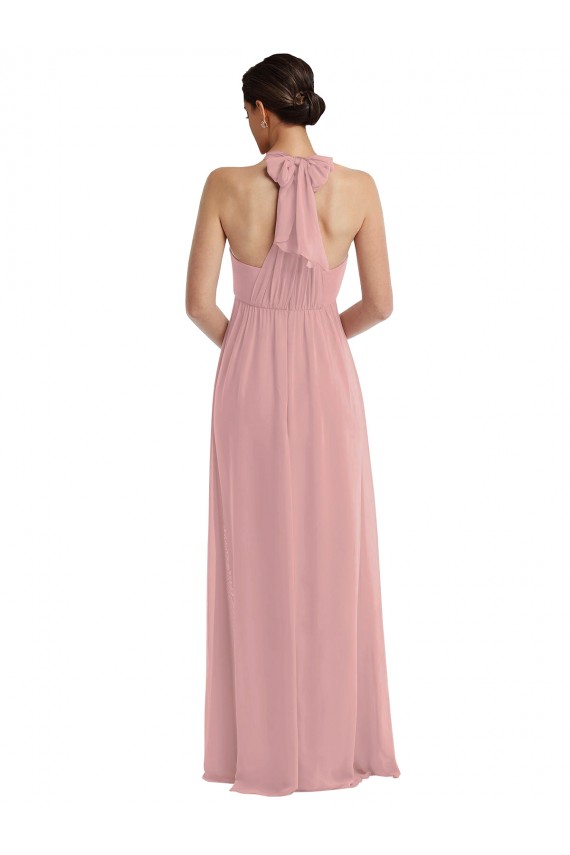 Sleeveless Dusty Pink Halter Neck Soft Chiffon A-Line Semi Formal Evening Dress / Bridesmaid Dress Brighton