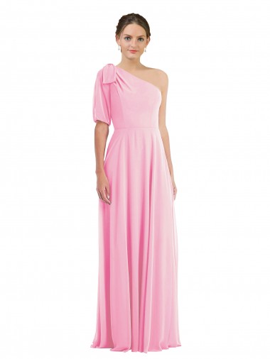 Sleeveless Barely Pink One Shoulder Soft Chiffon Trumpet Semi Formal Evening Dress / Bridesmaid Dress Brighton