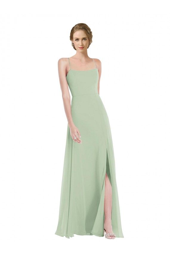 Sleeveless Scoop Neck Criss Cross Back Soft Chiffon A-Line Semi Formal Evening Dress / Bridesmaid Dress Brighton