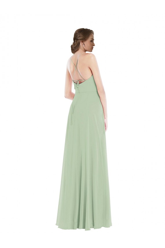 Sleeveless Scoop Neck Criss Cross Back Soft Chiffon A-Line Semi Formal Evening Dress / Bridesmaid Dress Brighton