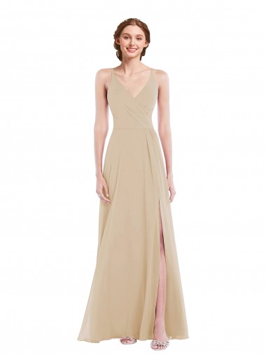 Sleeveless V-Neck Criss Cross Back Soft Chiffon A-Line Semi Formal Evening Dress / Bridesmaid Dress Brighton