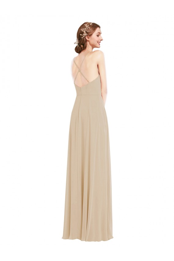Sleeveless V-Neck Criss Cross Back Soft Chiffon A-Line Semi Formal Evening Dress / Bridesmaid Dress Brighton